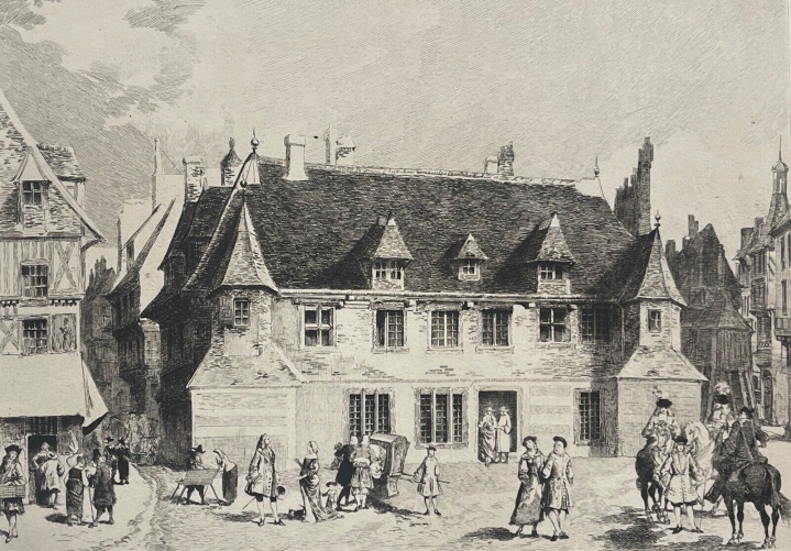 le_havre_le_logis_du_roy_en_1673_chaise_a_porteur_seine-maritime_gravure_circa_1865