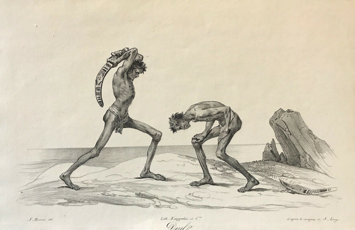 duel_naturel_de_nouvelle_hollande_australie_1839_lithographie_par_maurin_xix