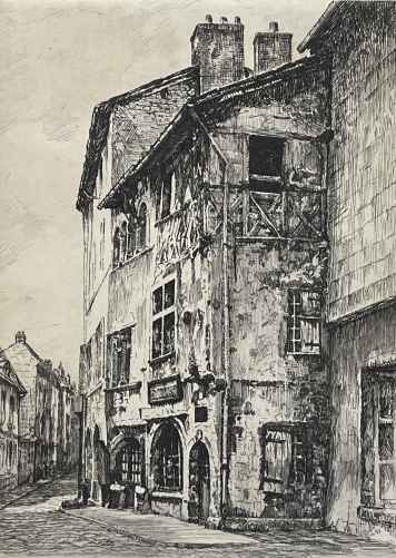 cluny_maison_romane_de_saone-et-loire_gravure_pointe_seche_france