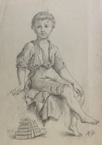 enfant_au_livres_dessin_signe_h_paris_1909_france