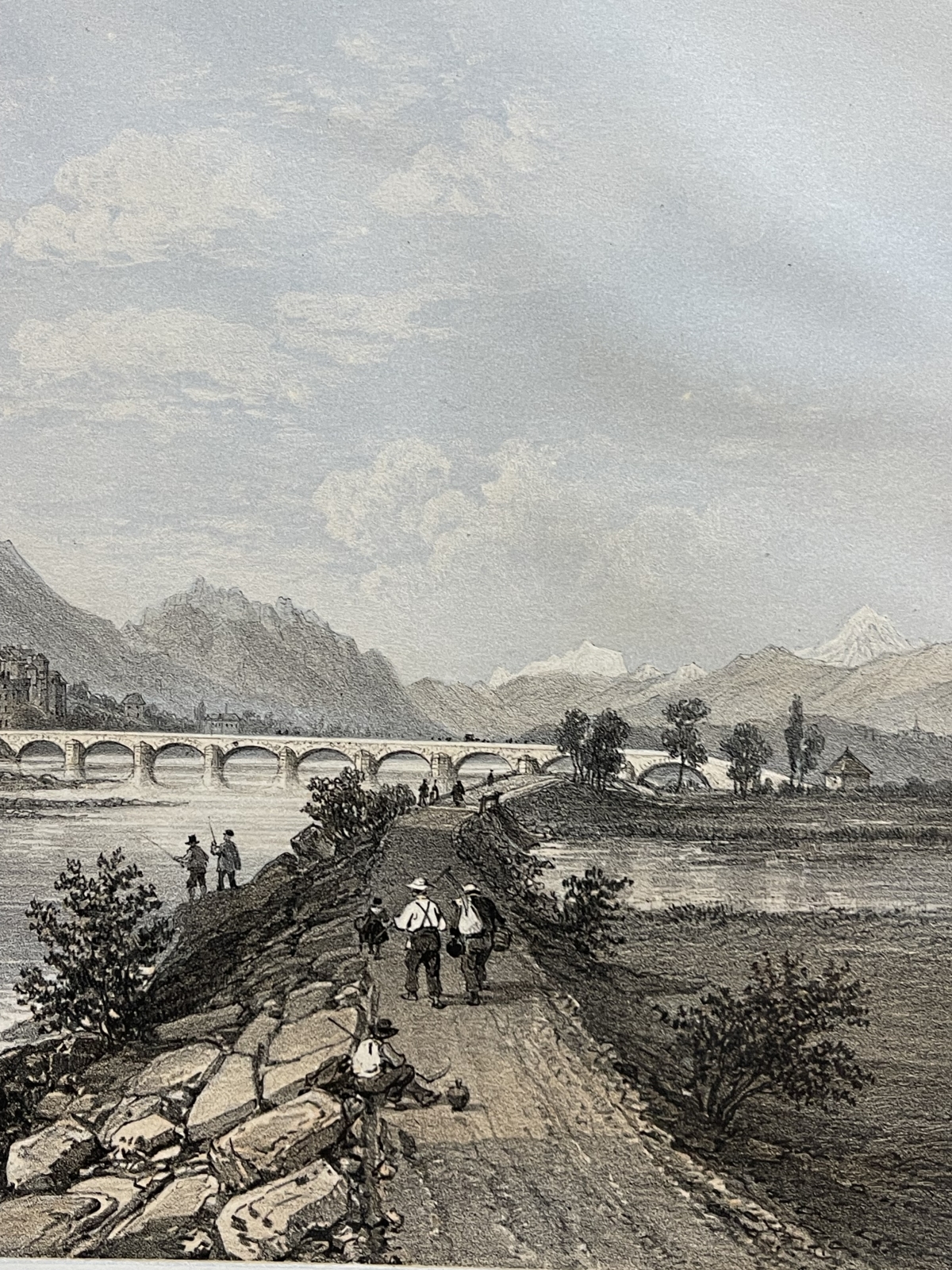montmelian_france_antique_lithograph_1864_felix_benoist_savoy_alps_river_savoie