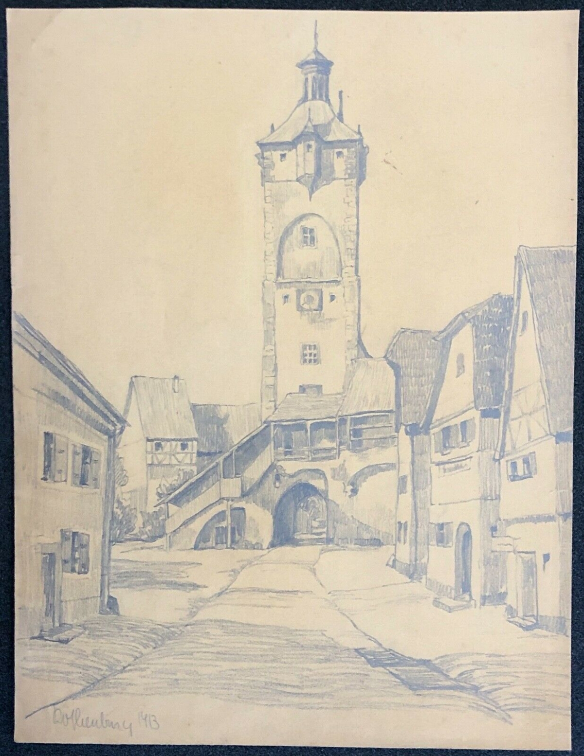 rothenburg_ob_der_tauber_dessin_graphite_de_1913_baviere_rothembourg_allemagne