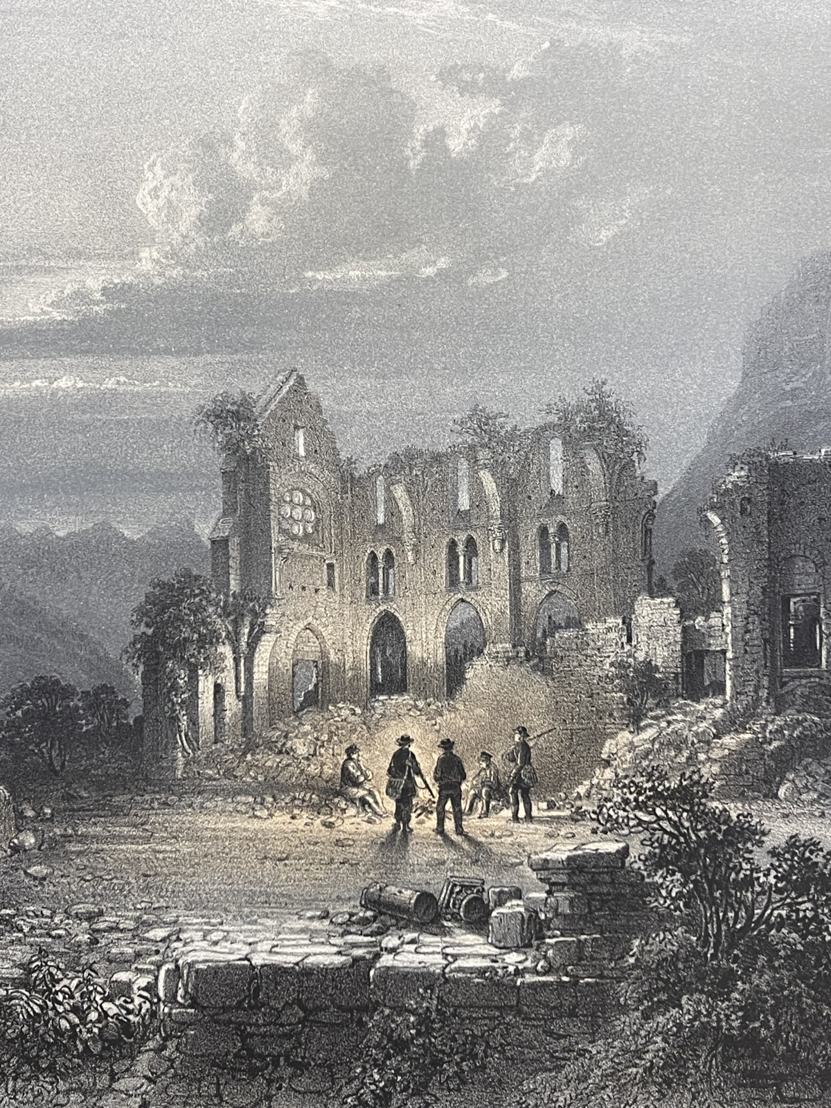 antique_1864_aulps_abbey_ruins_lithograph_haute_savoie_france_alpine
