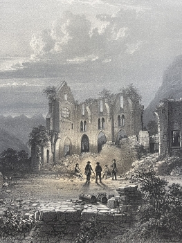 antique_1864_aulps_abbey_ruins_lithograph_haute_savoie_france_alpine