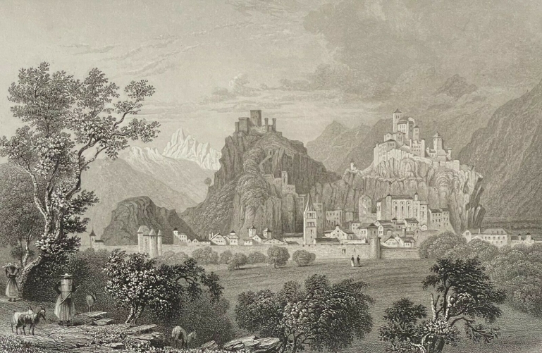 sion_lithographie_originale_de_1836_dapres_barlett_et_wallis_suisse_alpes