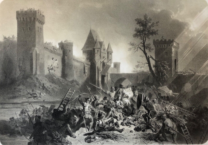 grande_estampe_paris_1866_jeanne_darc_blessee_sous_les_murs_de_paris_superbe