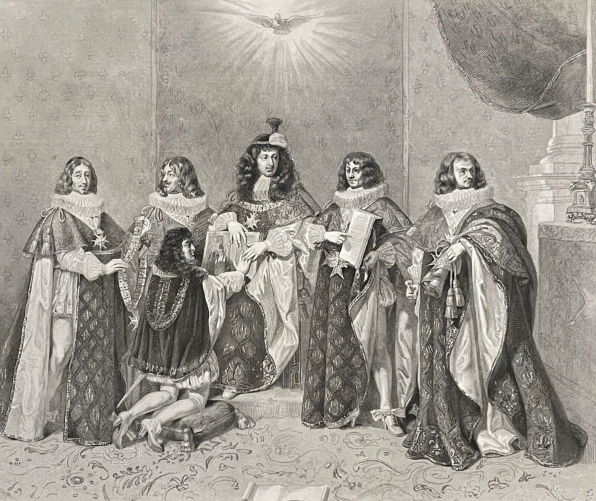 louis_iv_recoit_chevalier_de_lordre_du_saint-esprit_son_frere_1674_france_c1840