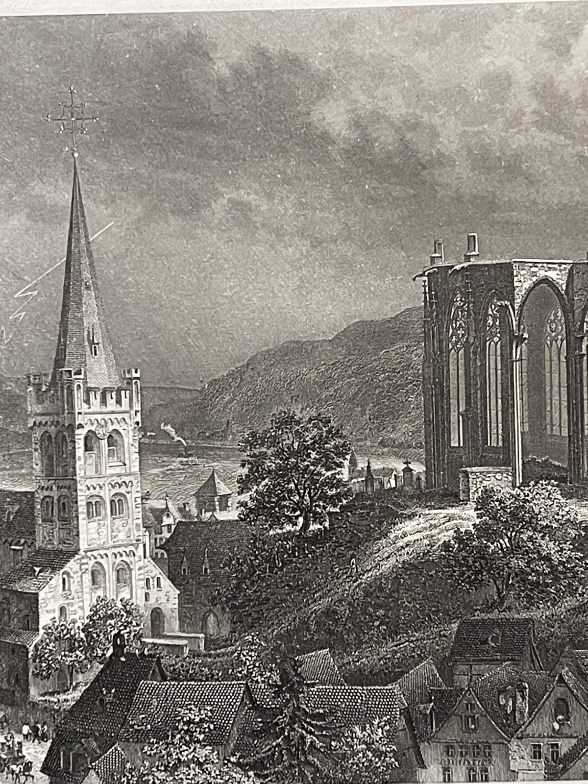 bacharach_on_the_rhine_large_antique_steel_engraving,_germany_ci1880_allemagne