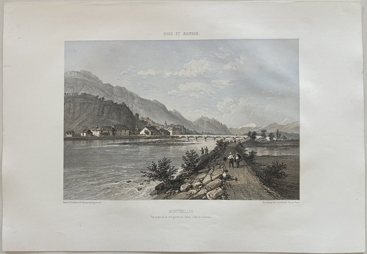 montmelian_france_antique_lithograph_1864_felix_benoist_savoy_alps_river_savoie