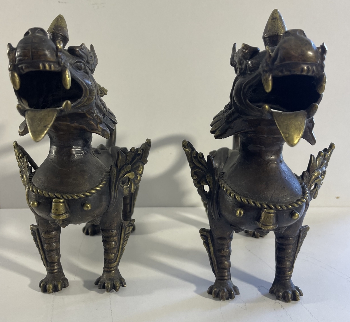 chine_pair_antique_chinese_bronze_mythical_guardian_beasts_male_female_19th