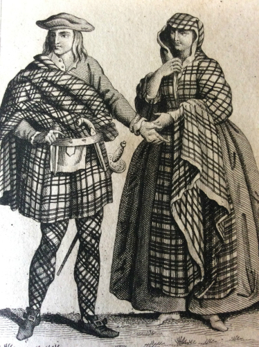gravure_sur_bois_costumes_gentilshommes_ecossais_ecosse_1745_estampe_xviiie