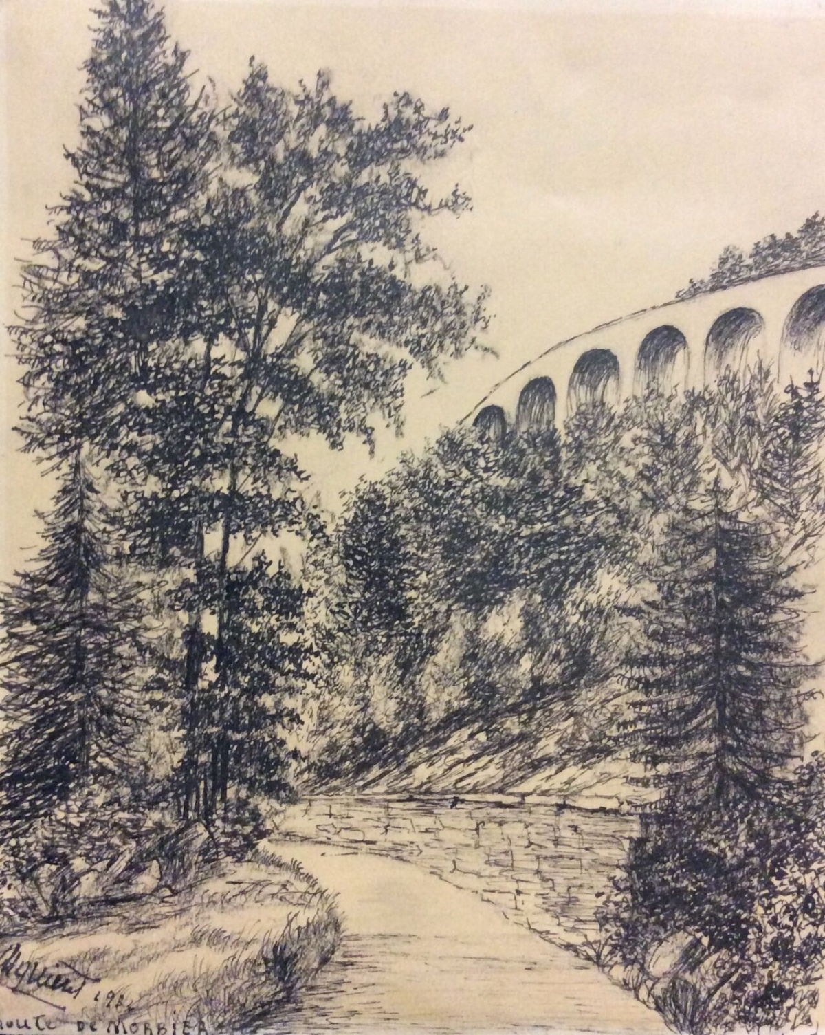route_de_morbier_jura_dessin_a_lencre_de_1934_signe_illisible