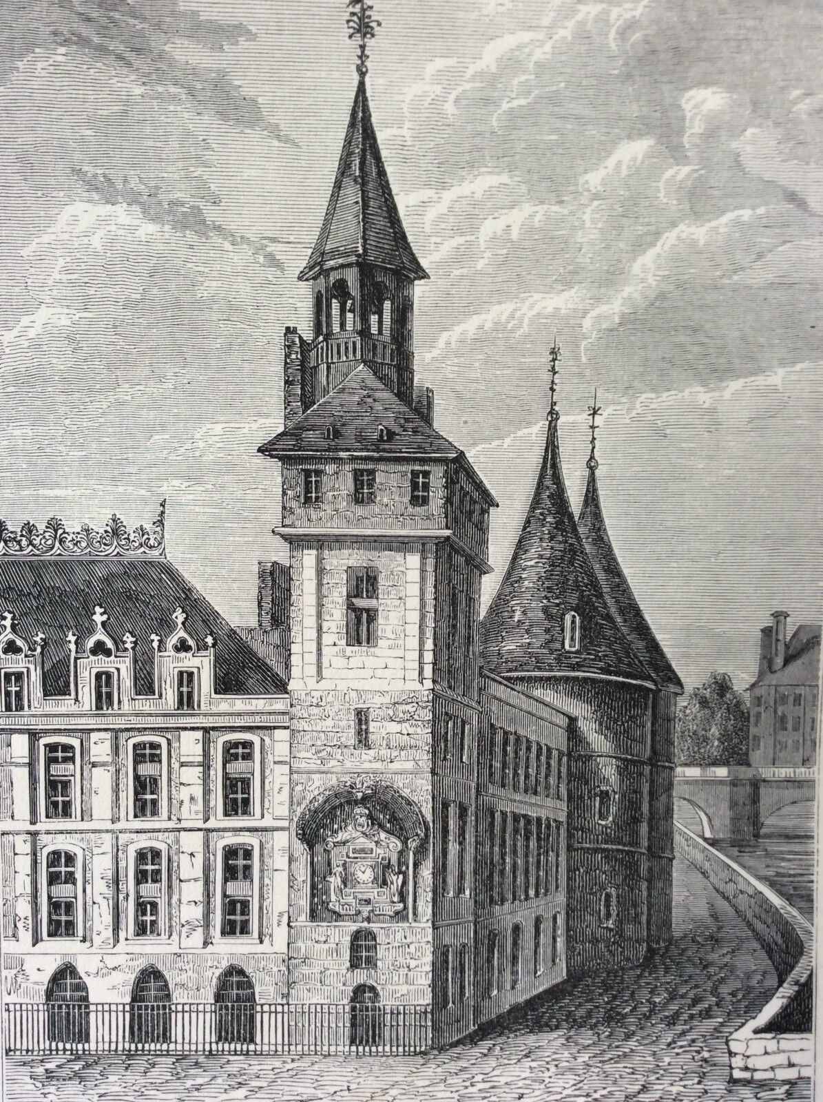 paris_tour_de_lhorloge_restauree_et_la_conciergerie_estampe_de_1856