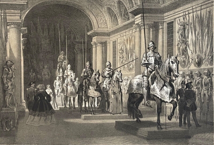 paris_musee_dartillerie_superbe_armure_chevalerie_grande_estampe_de_1866_france