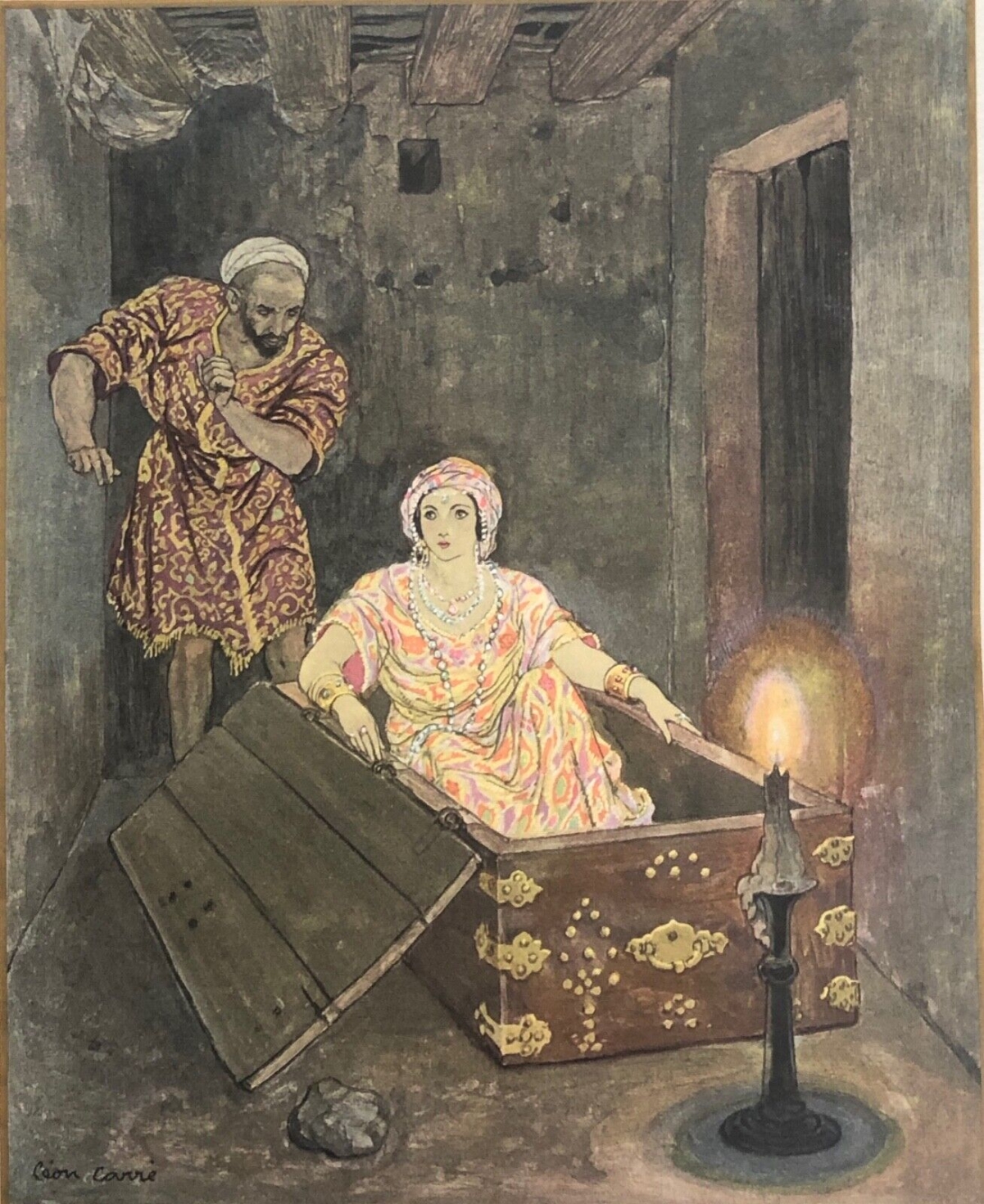 femme_dans_un_coffre_les_mille_et_une_nuits_leon_carre_1926_orientalisme_arabe