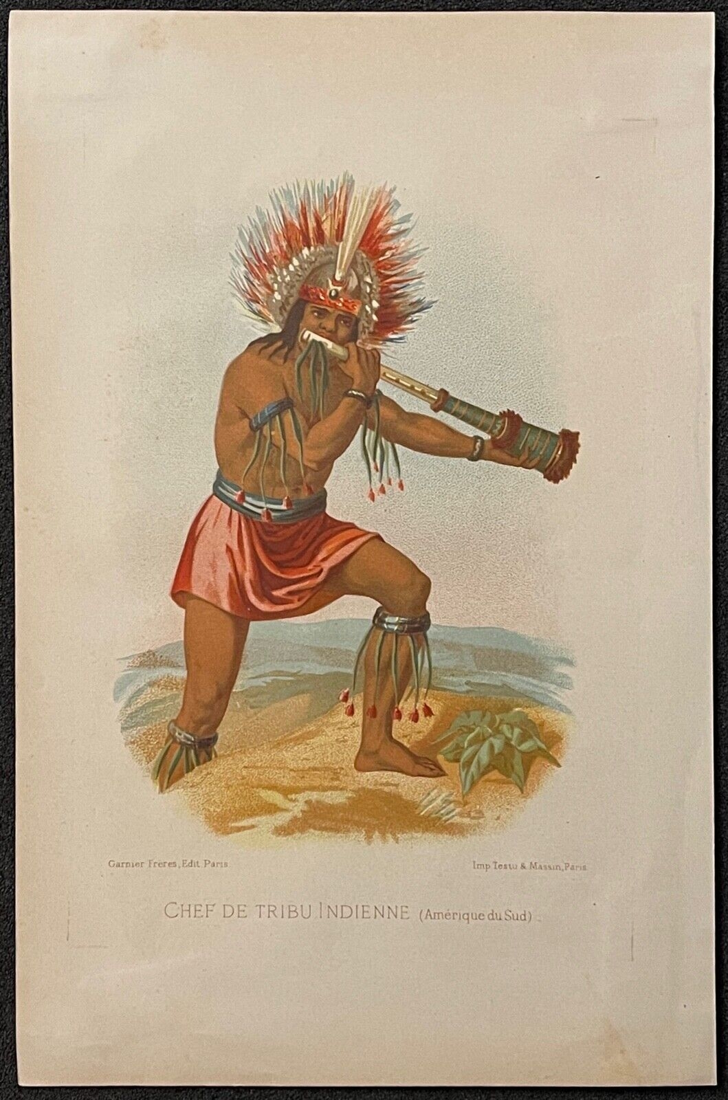 chef_de_tribu_indienne_amerique_de_sud_xixe_lithographie_c_1880_musique_flute