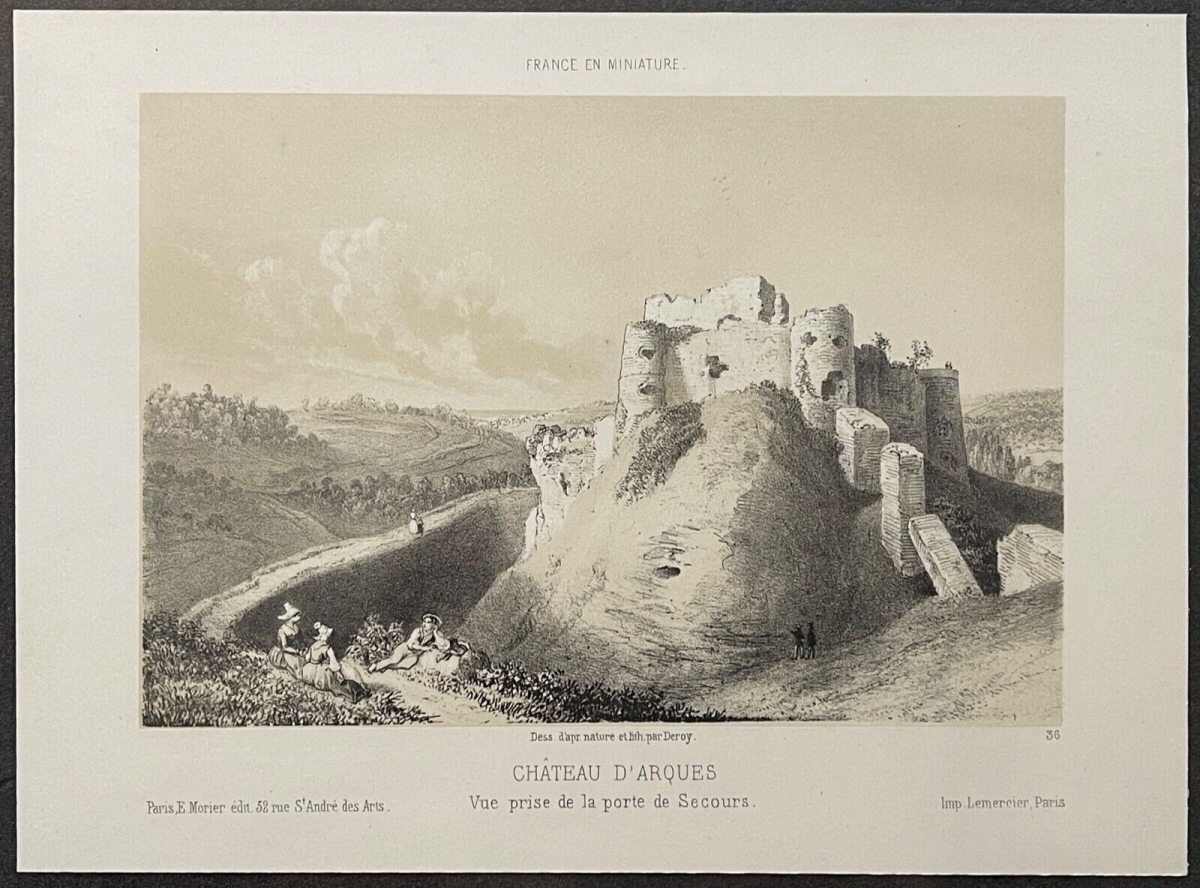 chateau_arques-la-bataille_vers_1860_lithographie_de_deroy_normandie_france