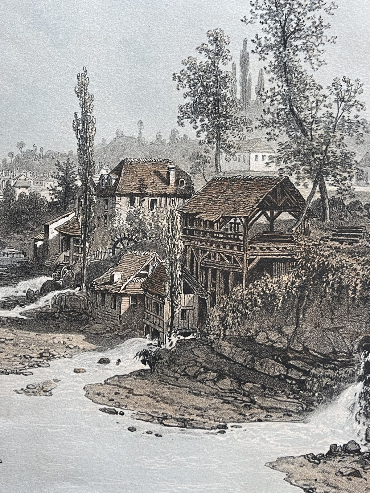 antique_engraving_pont_beauvoisin_france_alps_1864_benoist_river_savoie