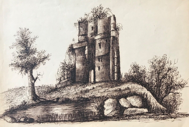 chateau_fort,_ruine__moyen_age_fortification_medievale__lavis_dencre_vers_1855_