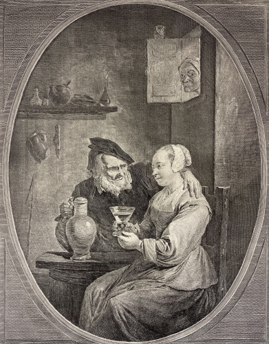 1747_le_bas_after_teniers_la_femme_jalouse_original_antique_engraving_france