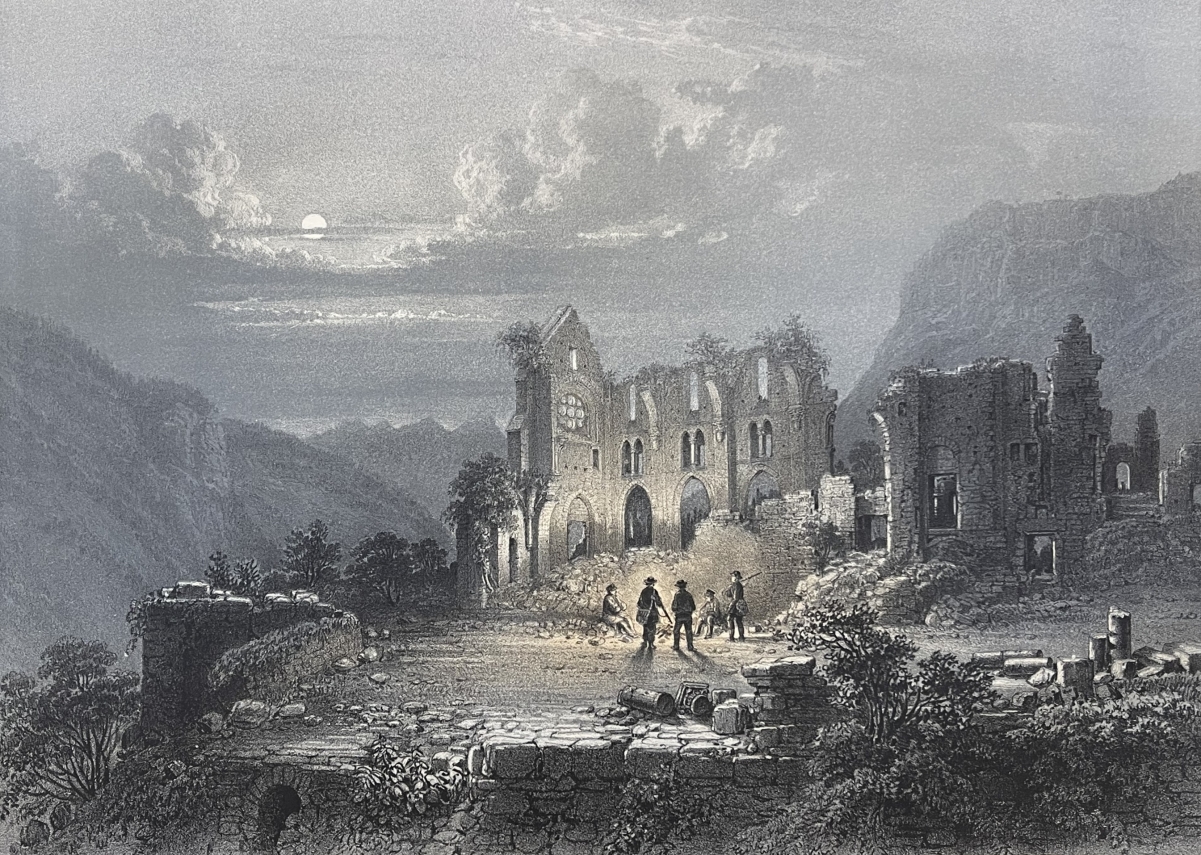 antique_1864_aulps_abbey_ruins_lithograph_haute_savoie_france_alpine