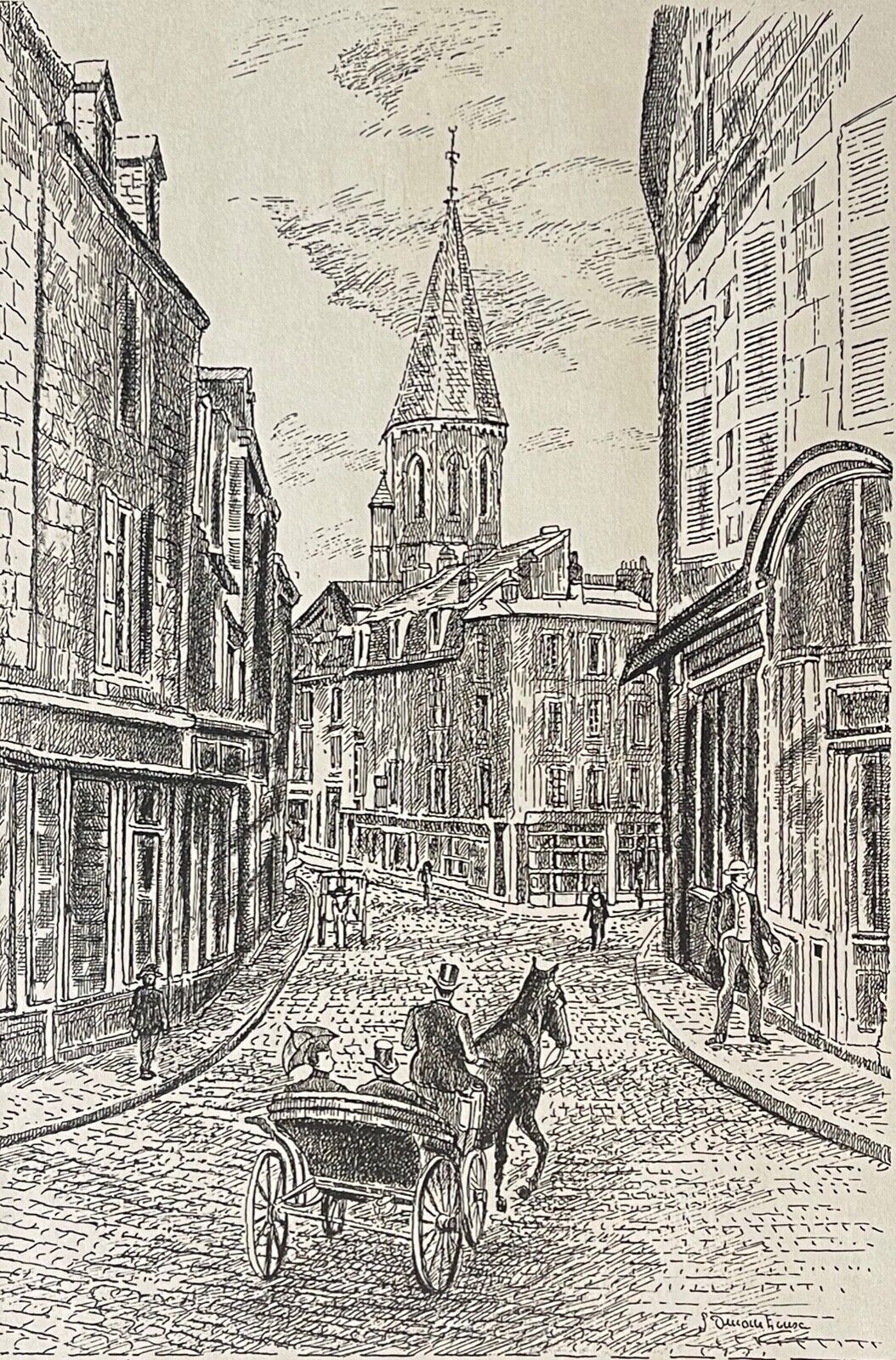 gueret_creuse_la_grande_rue_vers_1900_gravure_yves_ducourtioux_xxe