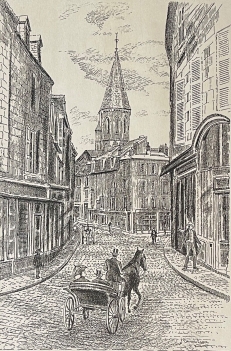 gueret_creuse_la_grande_rue_vers_1900_gravure_yves_ducourtioux_xxe