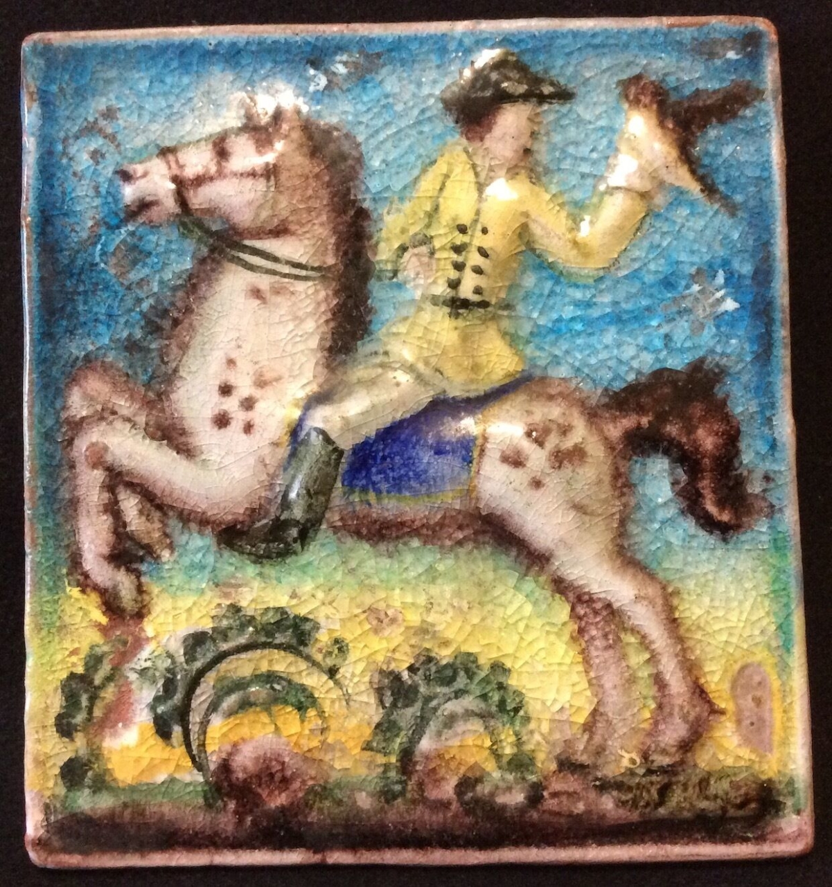 carreau_ceramique,_argileuse_a_glacure__chasse_au_faucon__milieu_xxe