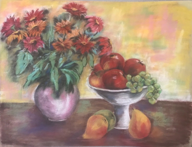 superbe_grand_pastel_nature_morte_anonyme