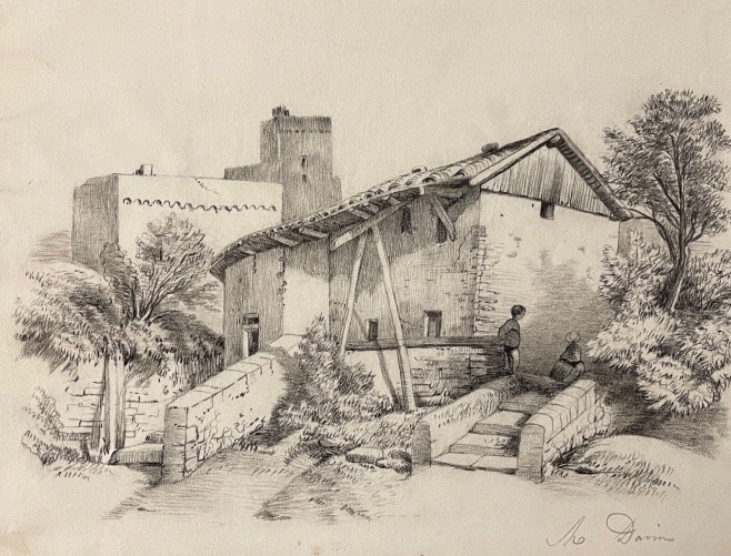maison_sud_france_vers_1860_fusain_signe_davin_ferdinand_vers_1860_france
