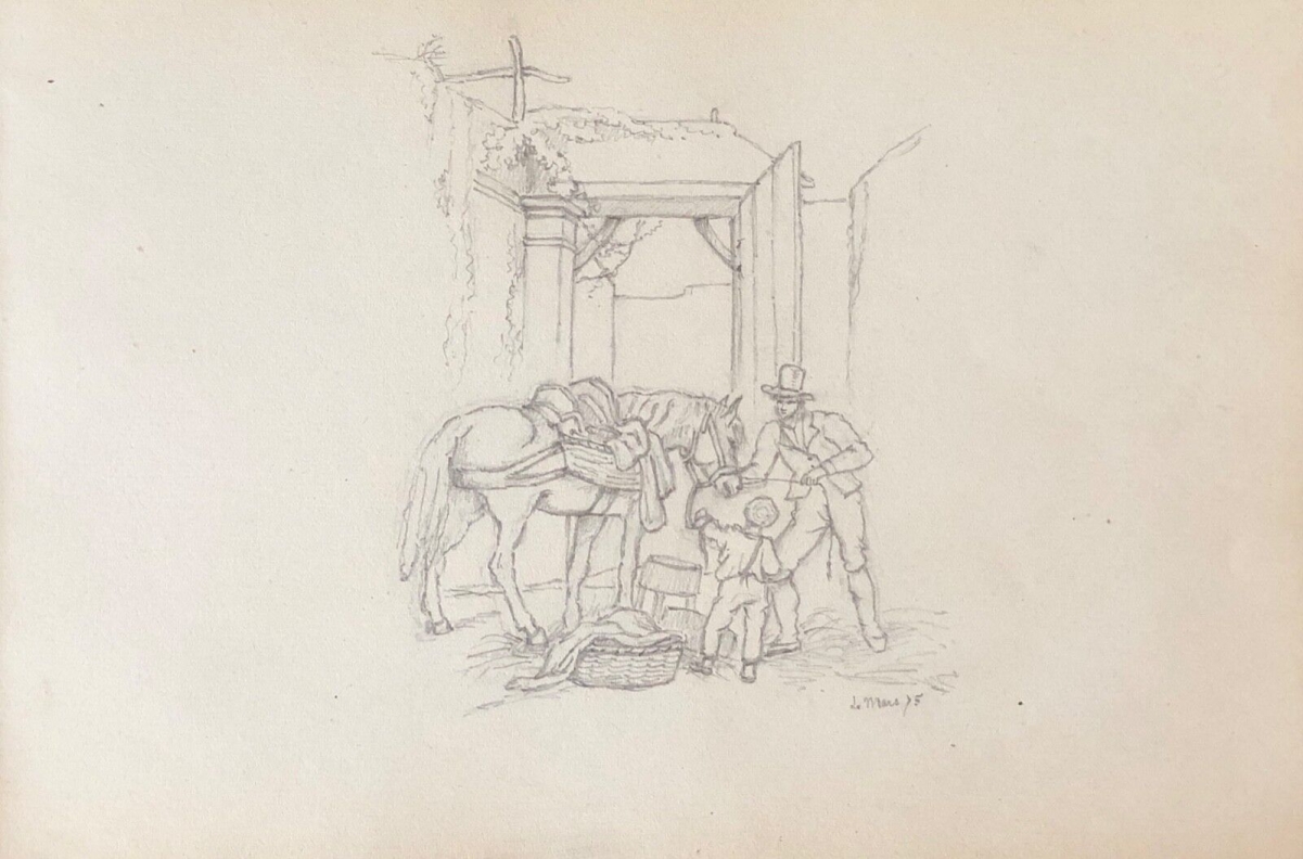 cavalier__dessin_au_crayon__anonyme_vers_1875__cheval,_chevaux_