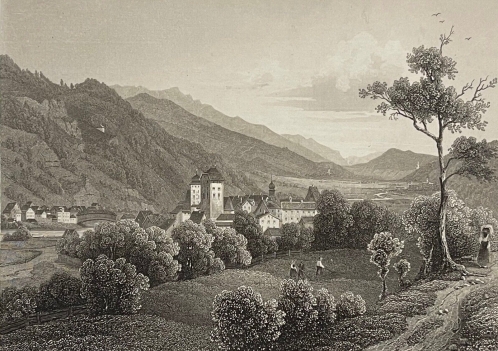 ilanz_glion_canton_des_grisons_lithographie_vers_1850_suisse