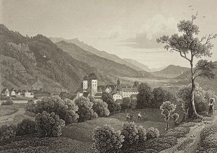ilanz_glion_canton_des_grisons_lithographie_vers_1850_suisse