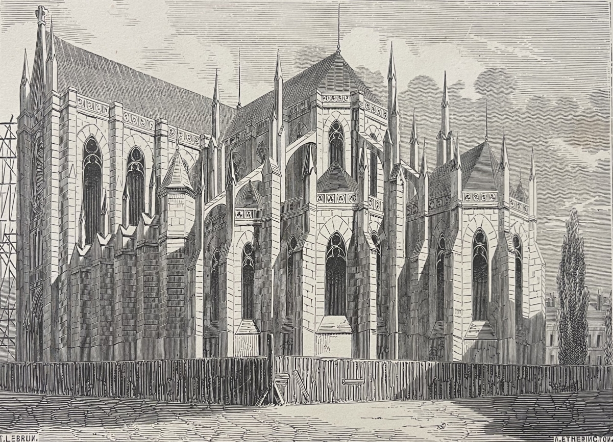 paris_basilique_neogothique_sainte-clotilde_rue_las_cases_gravure_1845_france