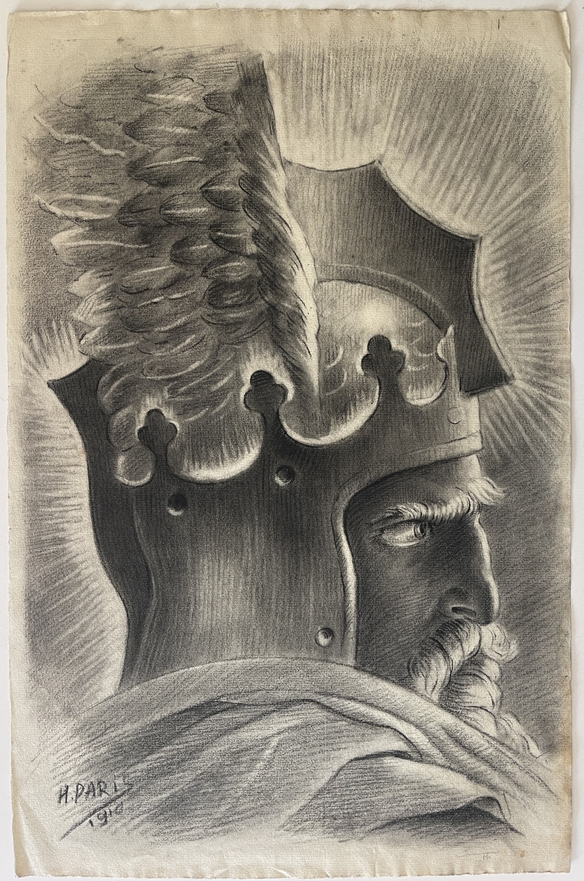 tete_de_roi_guerrier_par_h_paris_fusain_1910_france