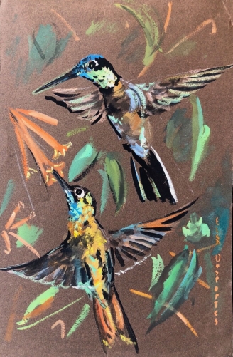 oiseau-mouche_trochilidae_gouache_c_1970_signee_elsa_desportes_animalier