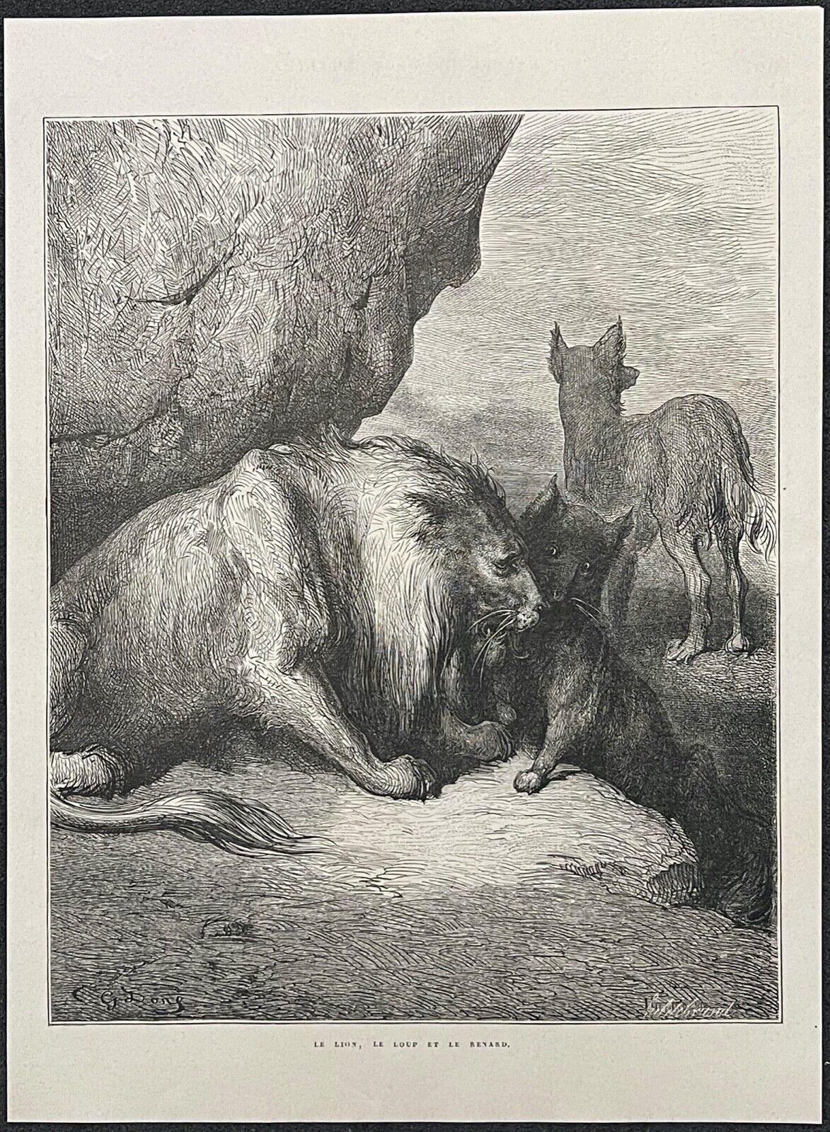 le_lion_le_loup_et_le_renard_gustave_dore_xylographie_fable_de_la_fontaine_1868