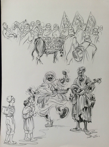 benjamin_sarraillon__maghreb,_tunisie,_fete,_musiciens__lithographie_monogramme_b__s_