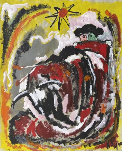 dans_l???arene_gouache_1990_taureau_tauromachie_corrida