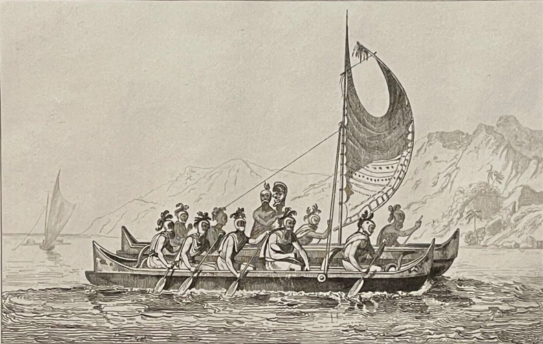 hawai_etats-unis_pirogue_double_hommes_masques_iles_sandwich_1836_marine_bateau