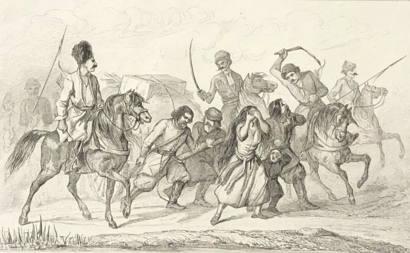 russie_marche_de_bati_sur_le_don_gravure1838_cavalerie_uniforme_toque_massacre