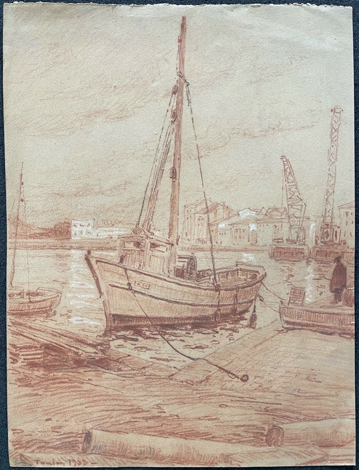 toulon_le_port_var_en_1933_dessin_sanguine_anonyme_bateau_de_peche_france