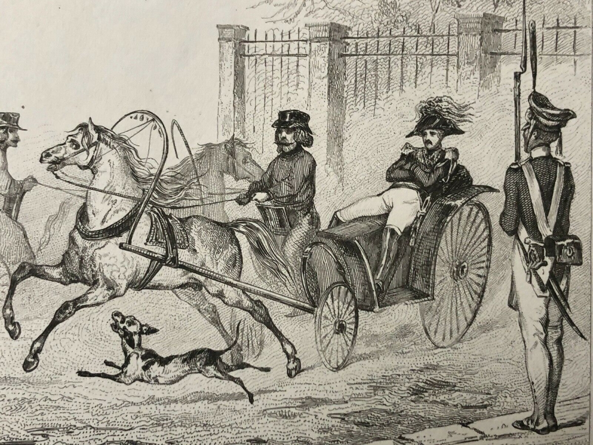 russie_droschki_cabriolet_caleche_equipage1838_cheval_uniforme_ombrelle_chapeau