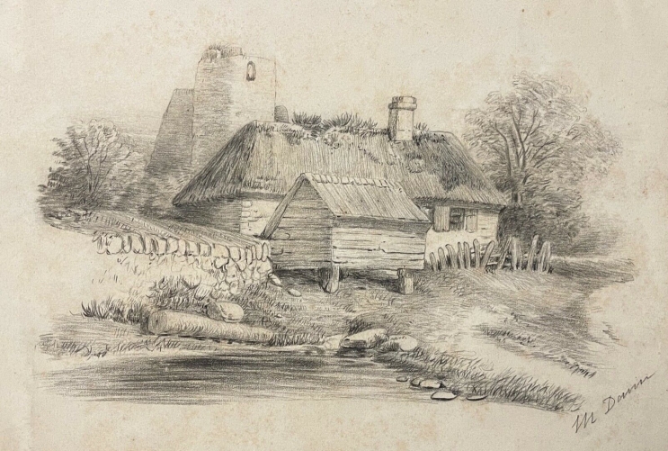 chaumiere_vers_1860_fusain_signe_davin_ferdinand_vers_1860