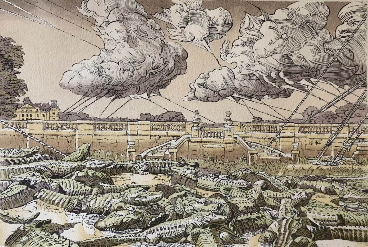 michel_dubre_ne_a_paris_en_1942_estampe_au_pochoir_france_crocodile_crocodiles