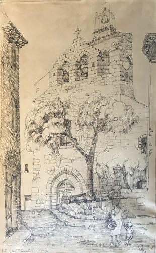 la_castelet_var_provence_grand_dessin_a_lencre_de_1948_signe_illisible_france