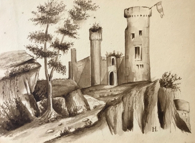 chateau_fort,_ruine_moyen_age__archeologie,_fortification_medievale__lavis_d???encre_
