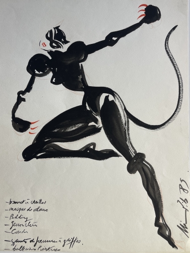 femme_chat_nicole_pibeaut_mode_paris_dessin_a_lencre_1985_france