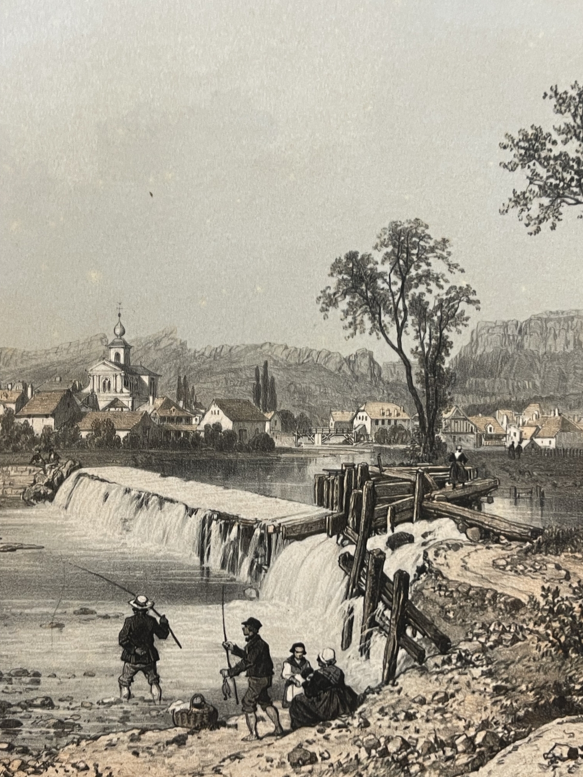 antique_engraving_les_echelles_france_alps_1864_benoist_village_scene_savoie