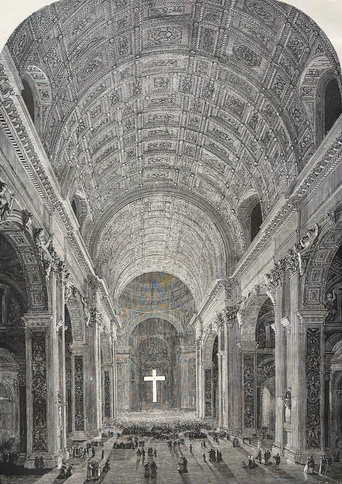 basilique_saint-pierre_de_rome_xylogravure_originale_1883_france_vatican_italie